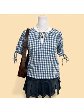 madewell blue gingham girly preppy cottagecore picnic western top